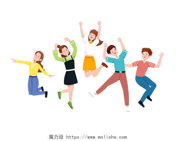 彩色卡通手绘五四青年节人物快乐热情活力元素PNG素材